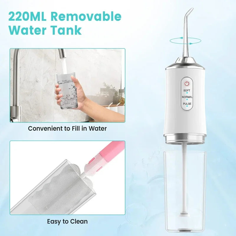 Dental Flosser Water Jet, Portable Electric Oral Irrigator 4 Jets 3 Modes USB Rechargeable Cordless Water Flosser Jet Irrigator Dental Teeth Cleaner