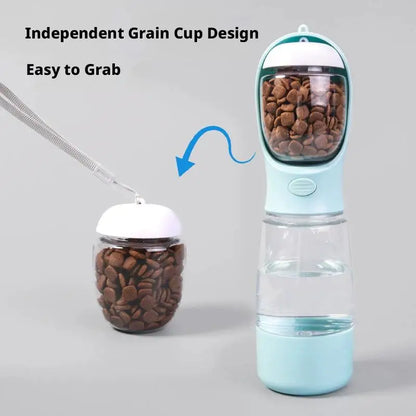 4-in-1 Dog Water Bottle & Food Container Portable Pet Feeder with Waste Bag Dispenser Leak-Proof Travel Mug for Outdoor Walking