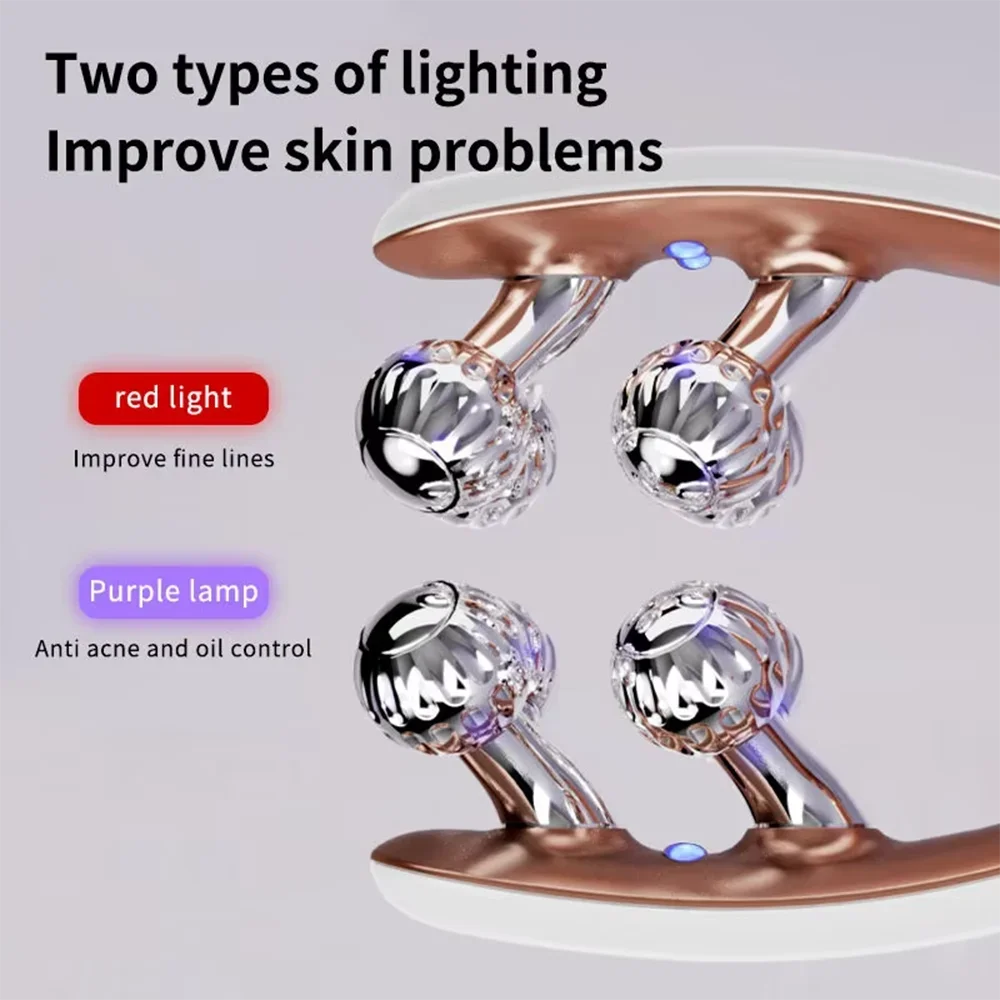 Facial and neck massager, microcurrent V-shaped lifting roller, red and blue light therapy, facial slimming vibration device