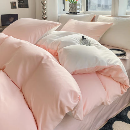 Ins Style Solid Color Duvet Cover Set Washed Cotton Bedclothes Comforter Cover Pillowcase Soft Bedding Sets Quilt Covers 220x240