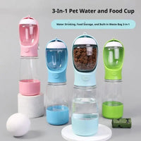 4-in-1 Dog Water Bottle & Food Container Portable Pet Feeder with Waste Bag Dispenser Leak-Proof Travel Mug for Outdoor Walking
