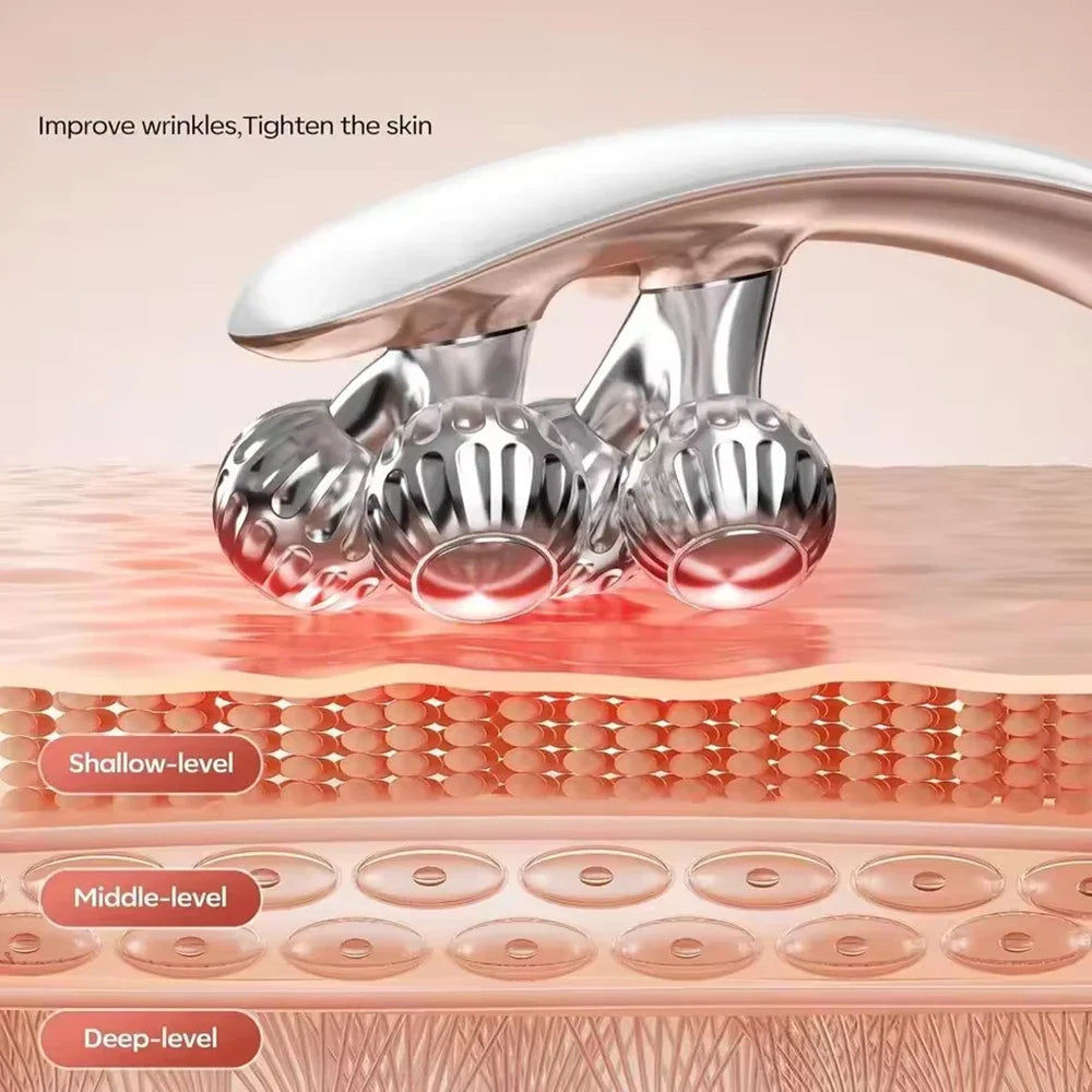Facial and neck massager, microcurrent V-shaped lifting roller, red and blue light therapy, facial slimming vibration device