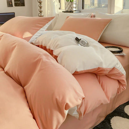 Ins Style Solid Color Duvet Cover Set Washed Cotton Bedclothes Comforter Cover Pillowcase Soft Bedding Sets Quilt Covers 220x240