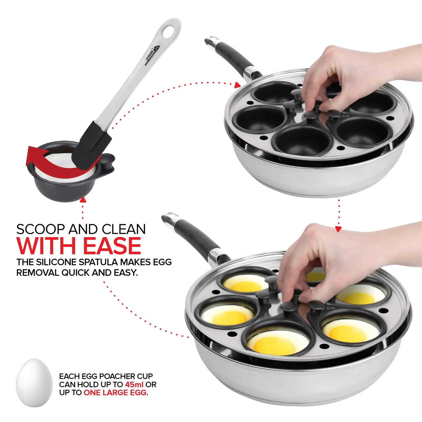 Egg Poacher Pan Stainless Steel Poached Egg Maker with 6 Nonstick Silicone Egg Poacher Cup and Spatula for Breakfast Steamed Egg