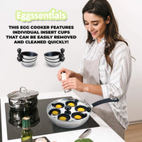 Egg Poacher Pan Stainless Steel Poached Egg Maker with 6 Nonstick Silicone Egg Poacher Cup and Spatula for Breakfast Steamed Egg