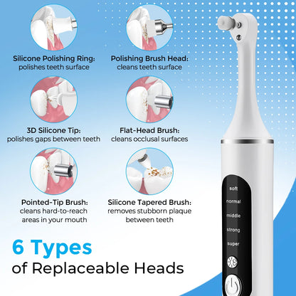 Electric Tooth Polisher Teeth Whitening Cleaner 5 Speed Modes with 6 Brush Heads LED Light Plaque Dental Tartar Remover