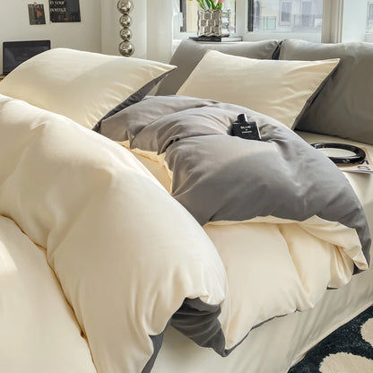 Ins Style Solid Color Duvet Cover Set Washed Cotton Bedclothes Comforter Cover Pillowcase Soft Bedding Sets Quilt Covers 220x240