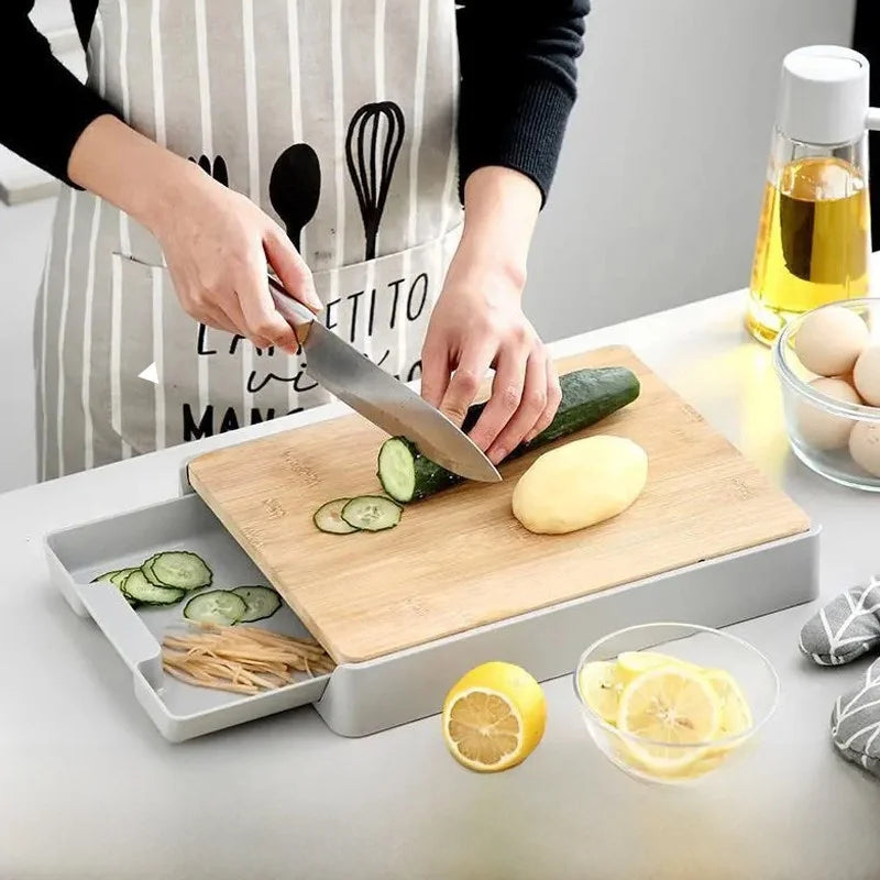 Modern Simple Style Bamboo Cutting Board Anti-Slip Home Kitchen Utensils Drawer Type Vegetable And Fruit Cutting Boards