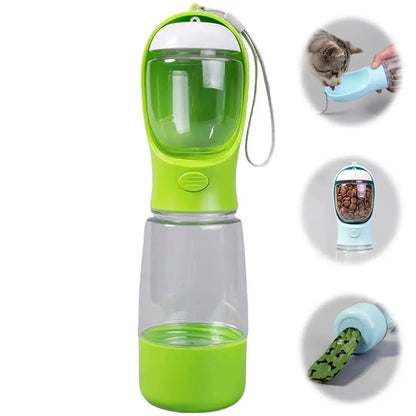 4-in-1 Dog Water Bottle & Food Container Portable Pet Feeder with Waste Bag Dispenser Leak-Proof Travel Mug for Outdoor Walking