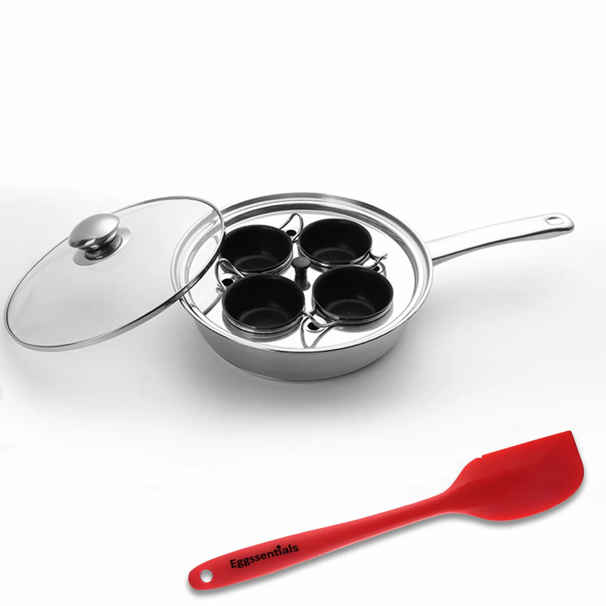 Egg Poacher Pan Stainless Steel Poached Egg Maker with 6 Nonstick Silicone Egg Poacher Cup and Spatula for Breakfast Steamed Egg