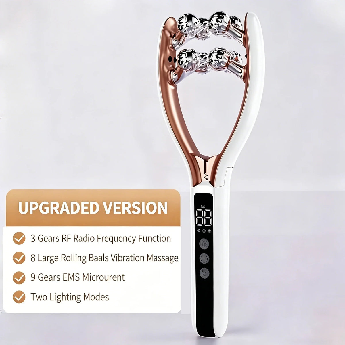 Facial and neck massager, microcurrent V-shaped lifting roller, red and blue light therapy, facial slimming vibration device