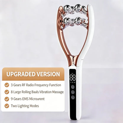 Facial and neck massager, microcurrent V-shaped lifting roller, red and blue light therapy, facial slimming vibration device