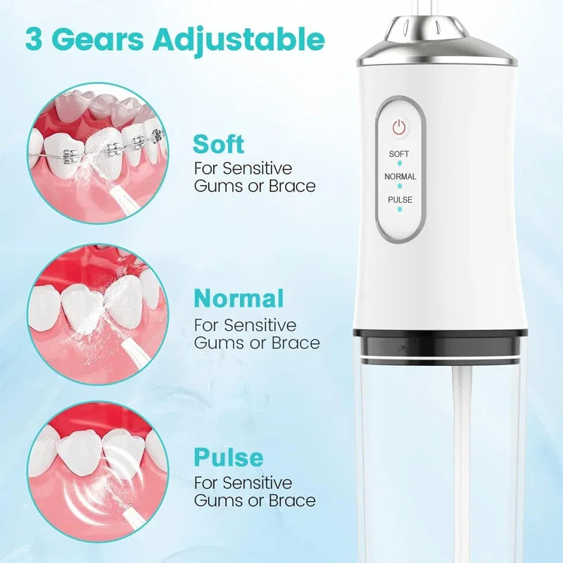 Dental Flosser Water Jet, Portable Electric Oral Irrigator 4 Jets 3 Modes USB Rechargeable Cordless Water Flosser Jet Irrigator Dental Teeth Cleaner