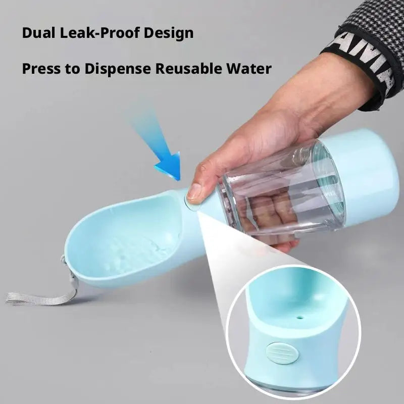 4-in-1 Dog Water Bottle & Food Container Portable Pet Feeder with Waste Bag Dispenser Leak-Proof Travel Mug for Outdoor Walking