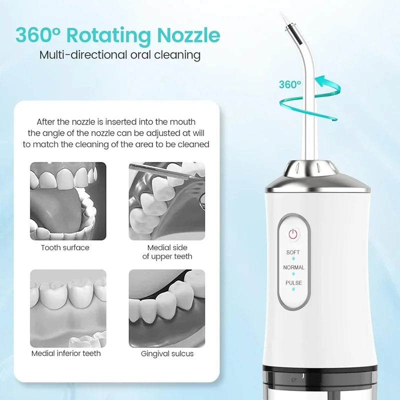 Dental Flosser Water Jet, Portable Electric Oral Irrigator 4 Jets 3 Modes USB Rechargeable Cordless Water Flosser Jet Irrigator Dental Teeth Cleaner