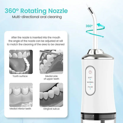 Dental Flosser Water Jet, Portable Electric Oral Irrigator 4 Jets 3 Modes USB Rechargeable Cordless Water Flosser Jet Irrigator Dental Teeth Cleaner