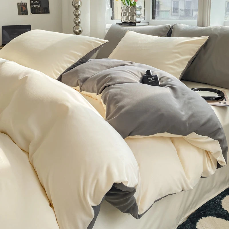Ins Style Solid Color Duvet Cover Set Washed Cotton Bedclothes Comforter Cover Pillowcase Soft Bedding Sets Quilt Covers 220x240