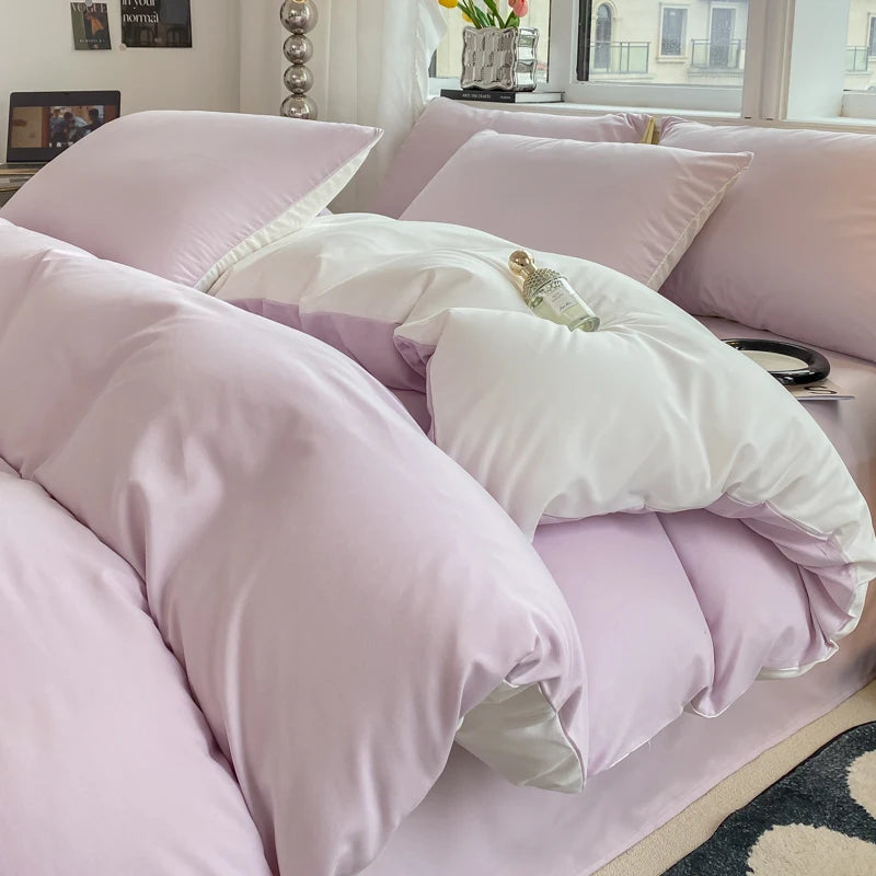 Ins Style Solid Color Duvet Cover Set Washed Cotton Bedclothes Comforter Cover Pillowcase Soft Bedding Sets Quilt Covers 220x240