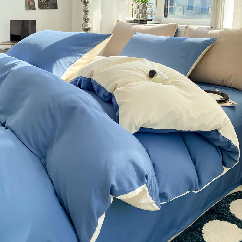 Ins Style Solid Color Duvet Cover Set Washed Cotton Bedclothes Comforter Cover Pillowcase Soft Bedding Sets Quilt Covers 220x240