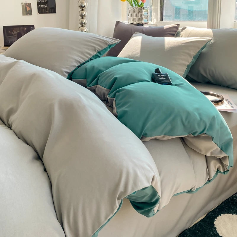 Ins Style Solid Color Duvet Cover Set Washed Cotton Bedclothes Comforter Cover Pillowcase Soft Bedding Sets Quilt Covers 220x240