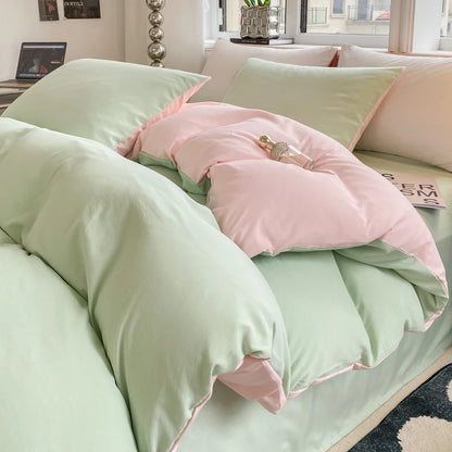 Ins Style Solid Color Duvet Cover Set Washed Cotton Bedclothes Comforter Cover Pillowcase Soft Bedding Sets Quilt Covers 220x240