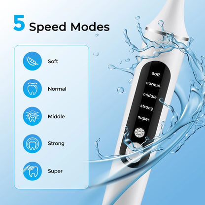 Electric Tooth Polisher Teeth Whitening Cleaner 5 Speed Modes with 6 Brush Heads LED Light Plaque Dental Tartar Remover